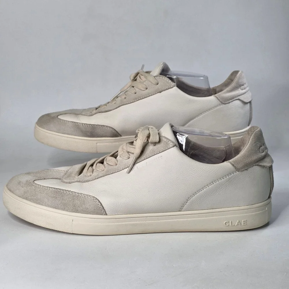 Clae Los Angeles Men's 14 Leather Suede Low Top Sneakers White Cream Shoes 48 EU